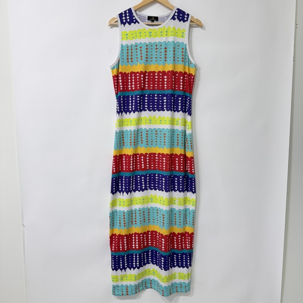 Diyanu Maxi Dress Size XL (Fit Large?) Colorful Abstract Striped Resort Soft
